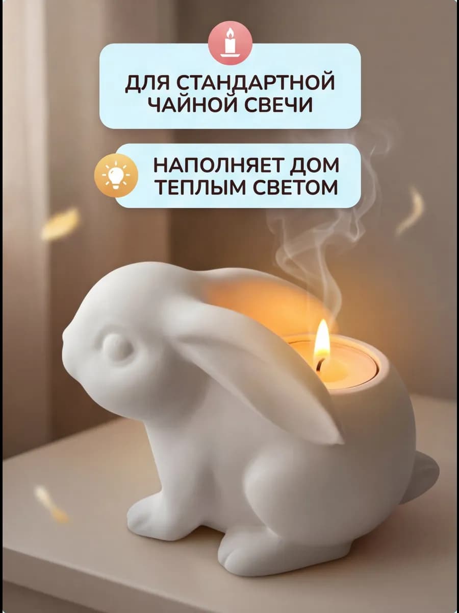 Подсвечник декоративный со свечой Кролик 3