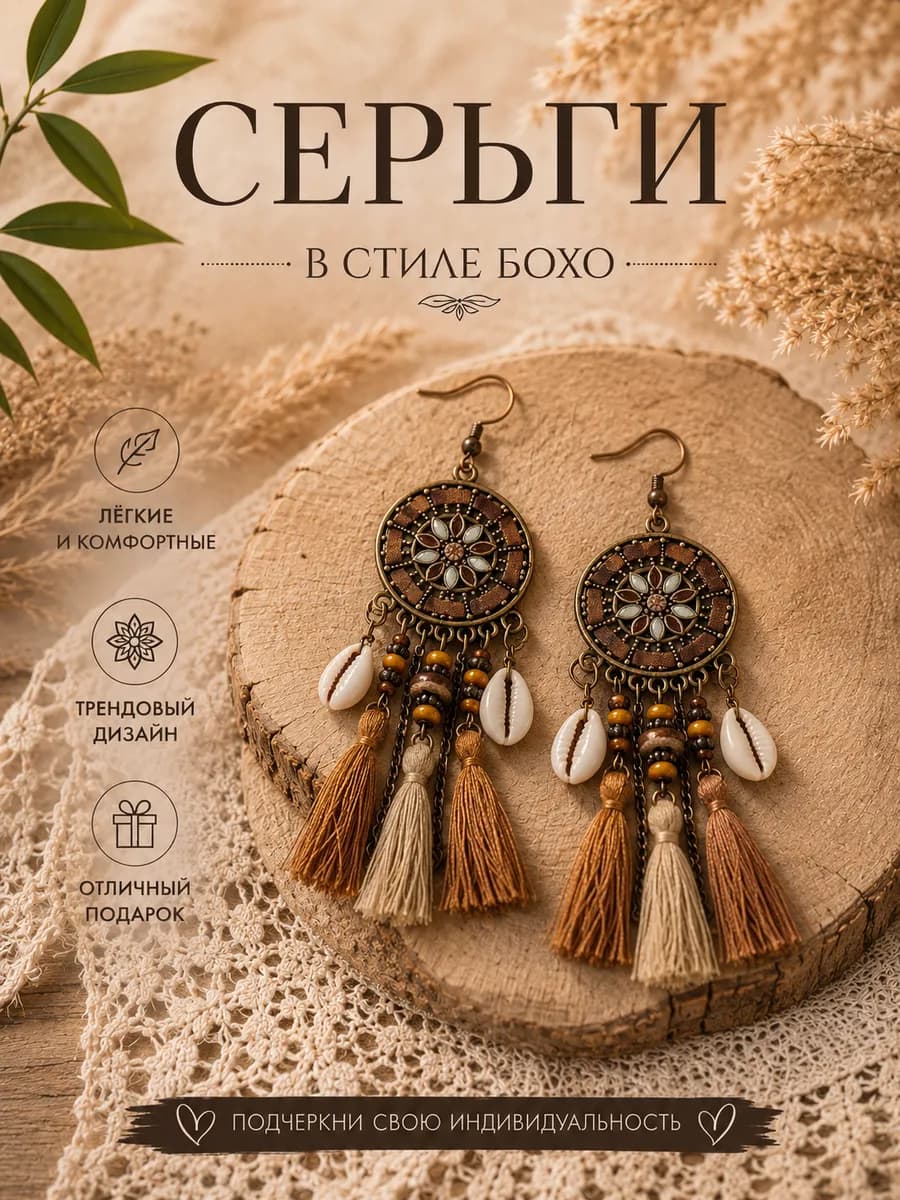 Этно серьги в стиле бохо 3