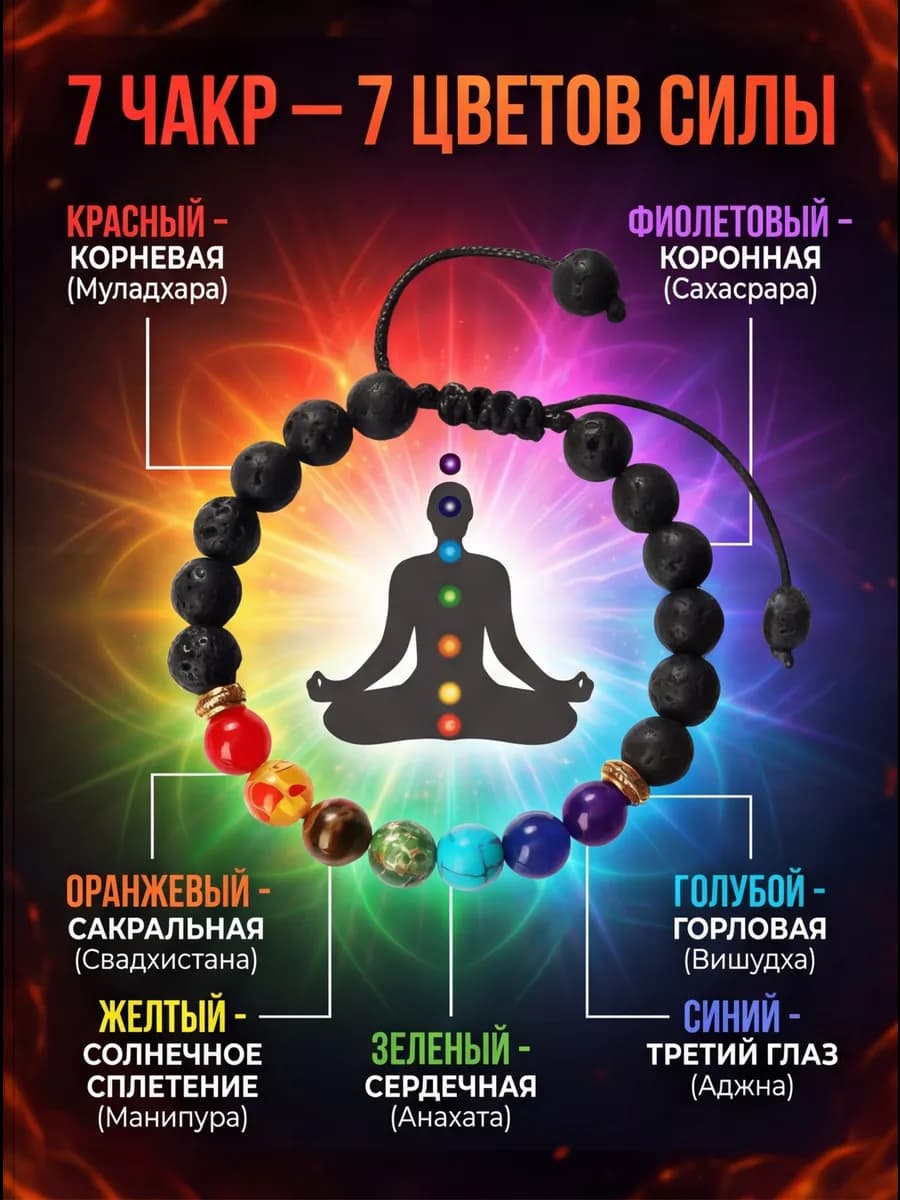 Браслет Радуга чакр из натуральной лавы * A 2