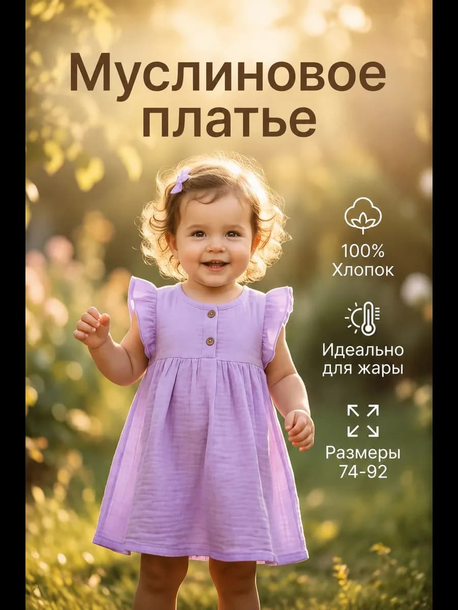 Платье муслиновое для девочки (маломерит) * 92