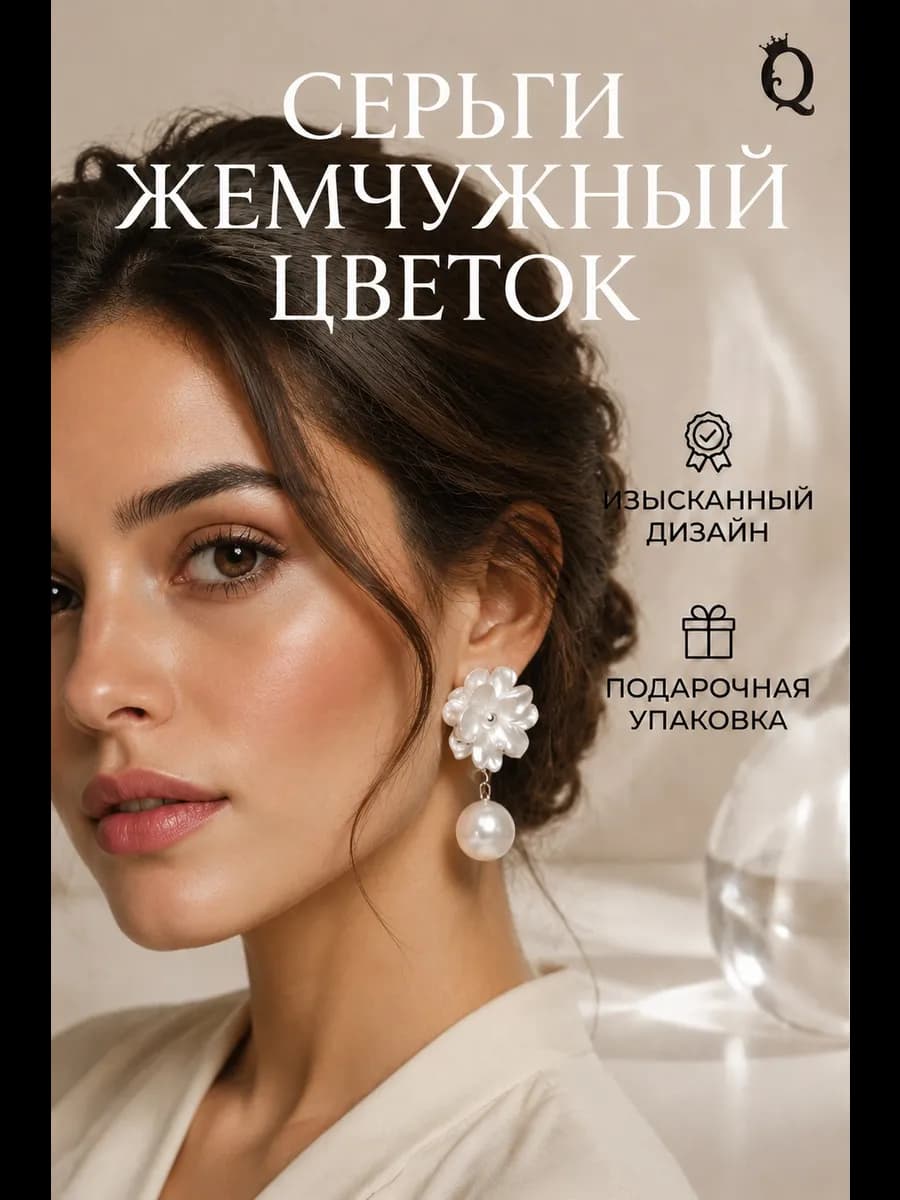 Серьги перламутровые белые серебристые