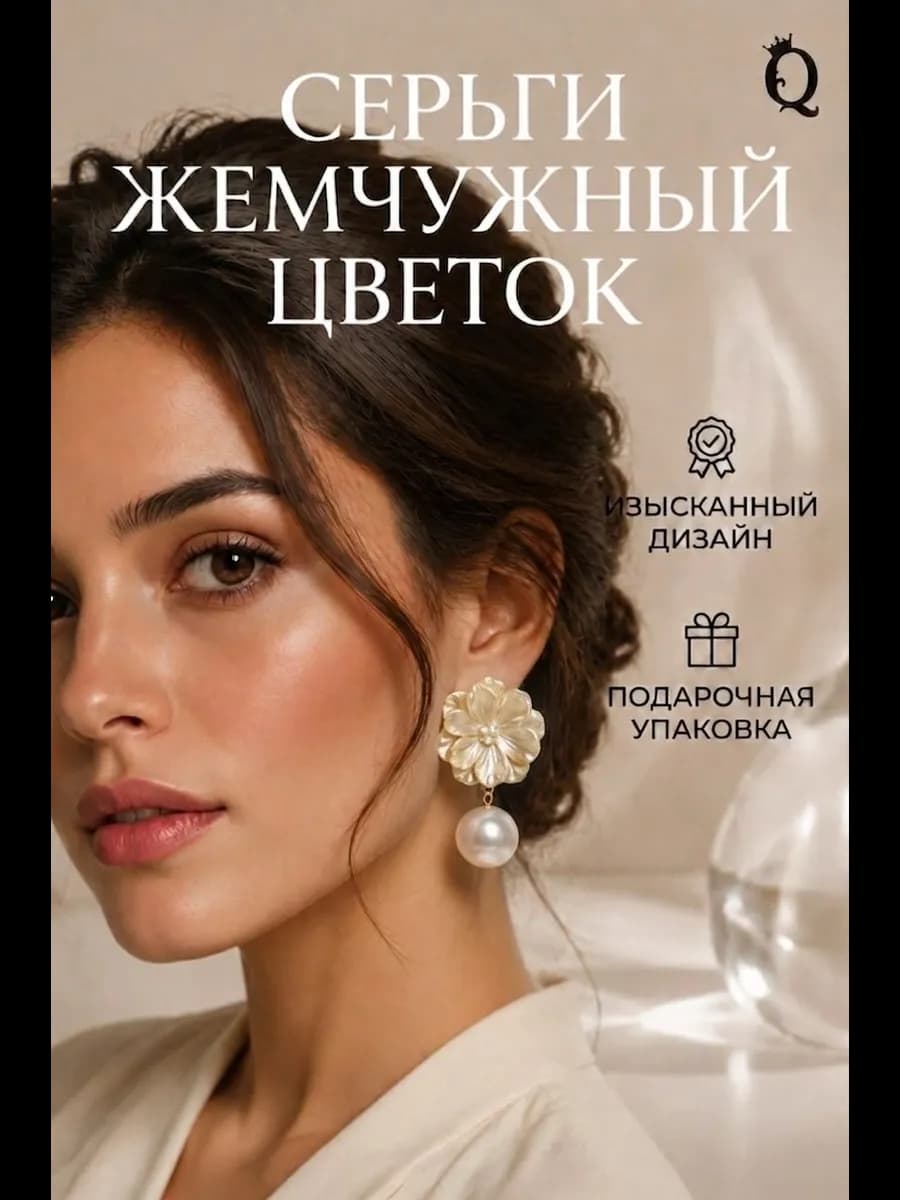 Серьги перламутровые молочные золотистые