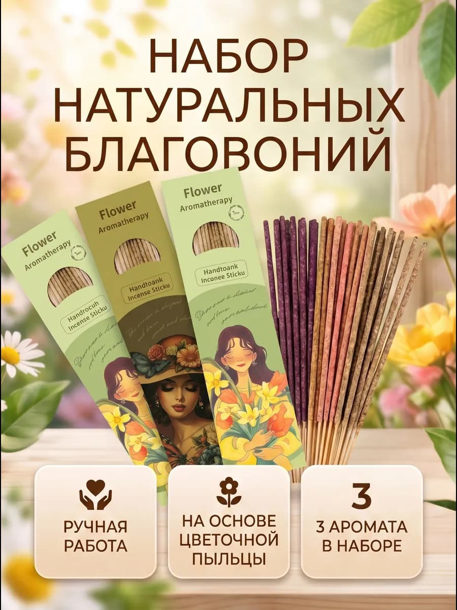 Набор натуральных цветочных благовоний 3 шт