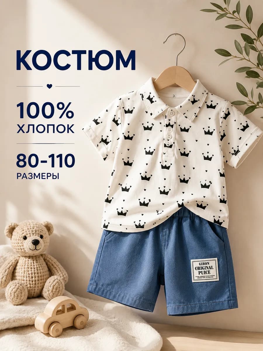 Костюм детский с шортами и рубашкой-поло * 80