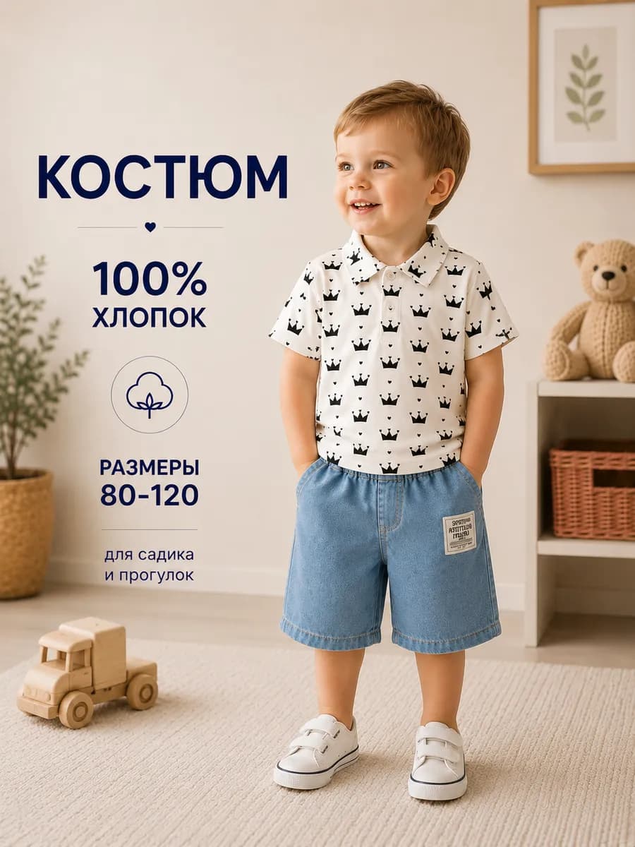 Костюм детский с шортами и рубашкой-поло * 100 2